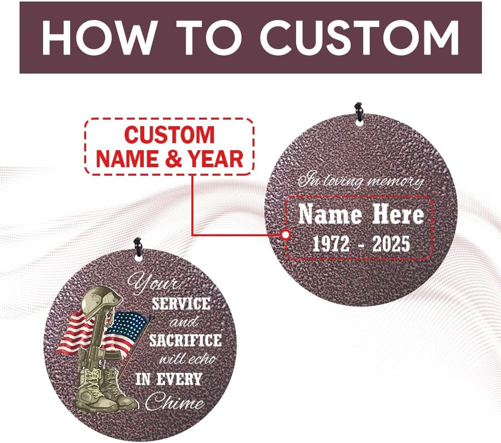 36inch Personalized Wind Chimes, Memorial Wind Chimes for US Veteran, Wind Chime for Loss of Loved Dad/Mom, Sympathy Memorial Gifts, Thank You Veteran Solider, Outdoor Decor