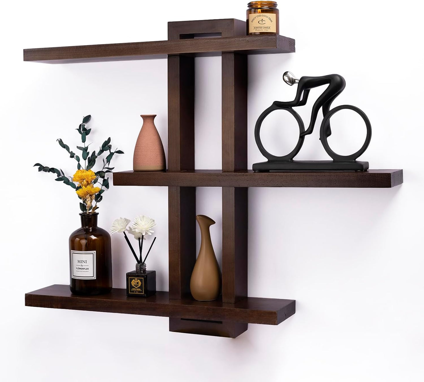 Variable Floating Shelves Wood Set of 3, Bathroom Shelves 28.35" Max, Rustic Shelves for Wall, Wall Shelves for Living Room Bathroom Bedroom Farmhouse - Dark Walnut Color - 28.35" x 23" x 4.3" Max