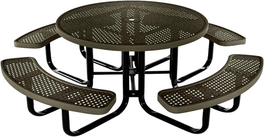 Heavy-Duty Portable Outdoor Kids Table with Umbrella Hole, Punched Steel Kids Picnic Table, Commercial-Grade, Made in America (46 in, Round, Childrens, Textured Gold Vein)