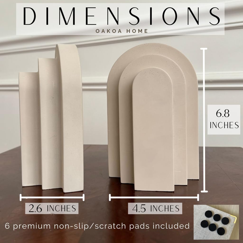 OAKOA Concrete Heavy Book Ends Decorative - Decorative Bookends for Heavy Books - Book Ends for Shelves Decorative - Heavy Duty Bookends for Shelves Decorative - Modern Bookends Decorative