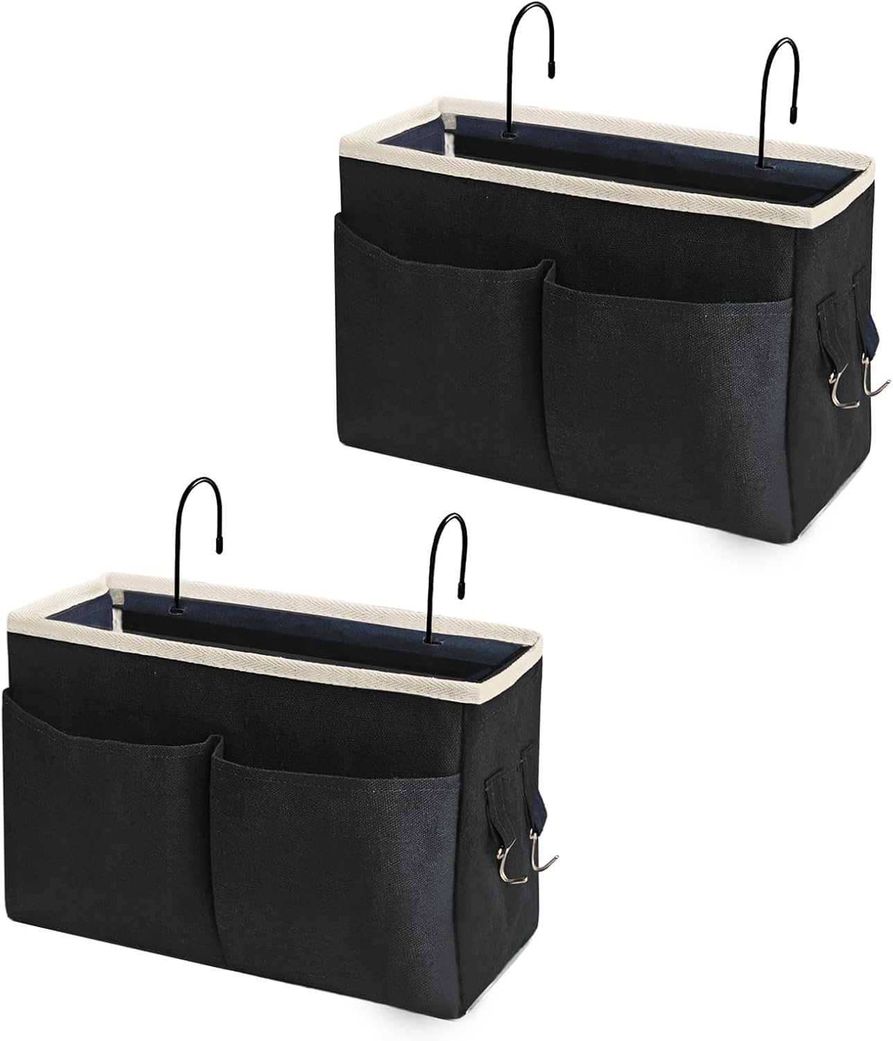 Bedside Caddy/Bedside Hanging Storage Bag Multi-Function Caddy for Bunk bed Hospital Beds Dorm Bed Rails, Holders Books Glasses Phones Magazine（2pc Black）