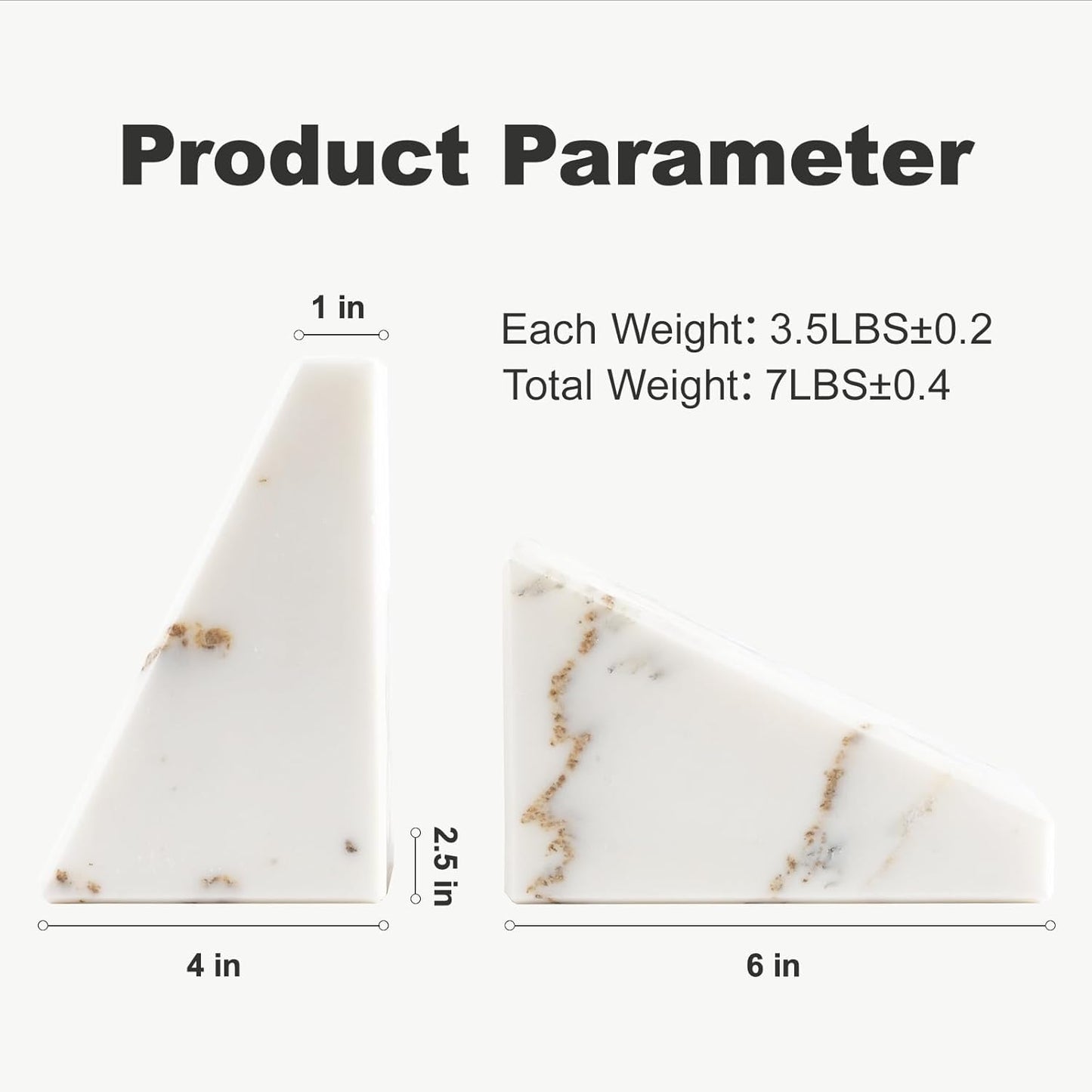 Marble Book Ends White, Heavy Duty Book Ends for Shelves, Decorative Natural Book Stopper，Unique Decorative Bookend for Home Shelves Calacatta Natural Marble Bookend, Set of 2