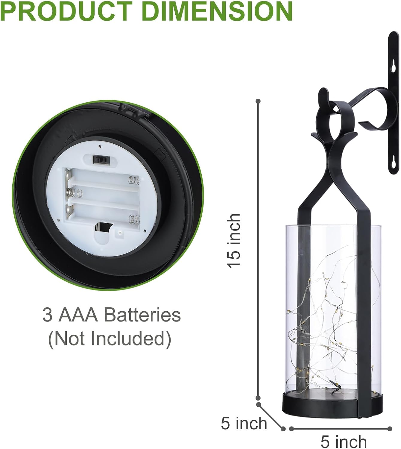 Metal Wall Sconce 35 Led Lantern Set of 2 - Black Wall Mounted Hanging Holder with Glass & Candles Vintage Wall Decor for Porch, Living Room, Dining Room, Bedroom Indoor Decor