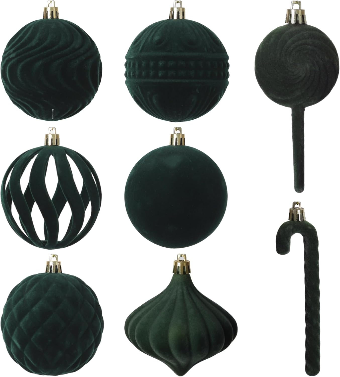 Senjie 2025 Velvet Christmas Ball Ornaments Sets 63pcs Bulk Flocked Christmas Ornaments Assortment Decor for Xmas Deep Green