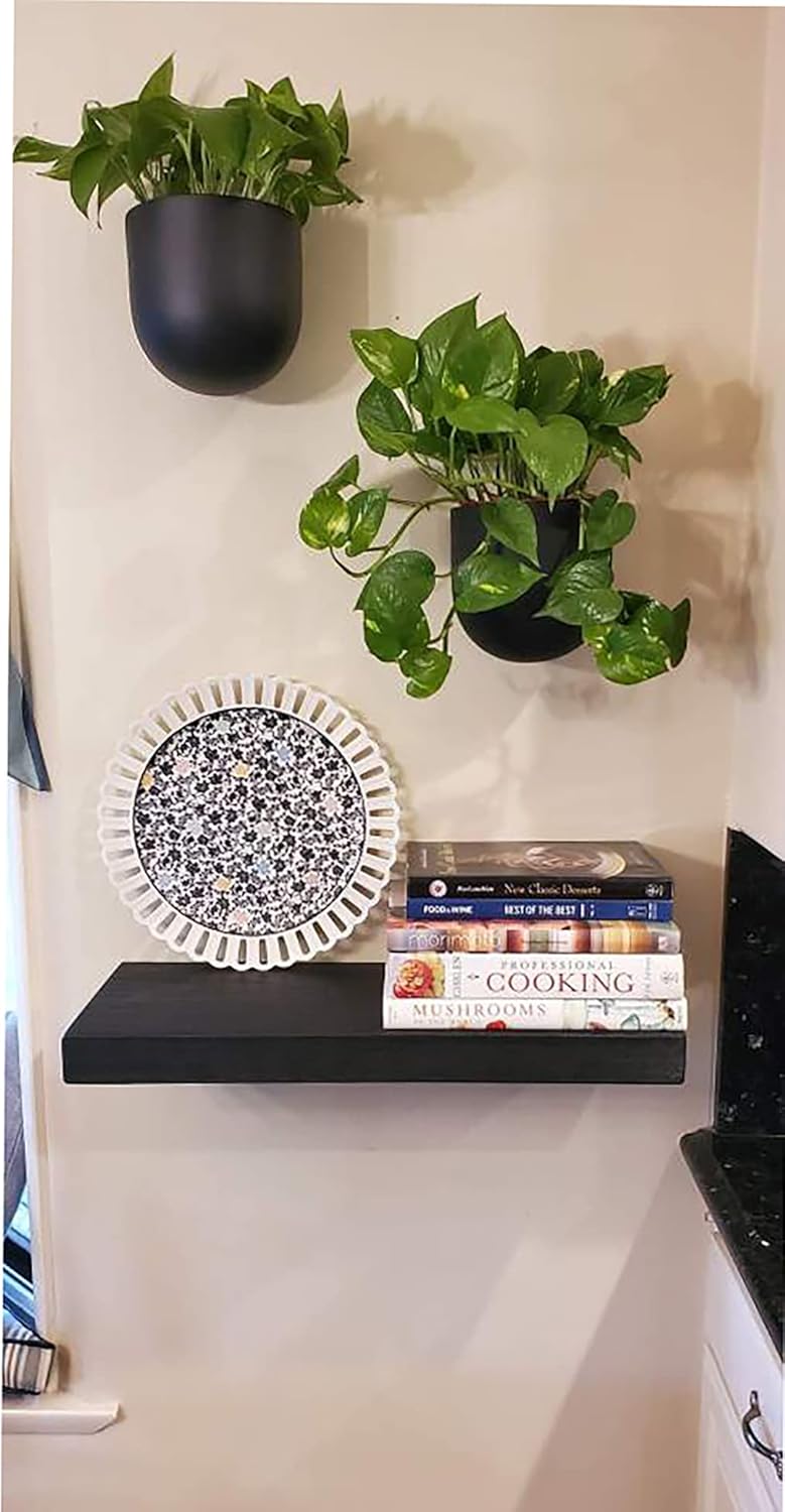 Joel's Antiques - 24 Inch Wooden Floating Shelves for Wall - Made of Natural Wood - Short Heavy Duty Rustic Wall Shelves for Bedroom - Perfect for Bathroom, Kitchen - Black 24x12x2 Inches