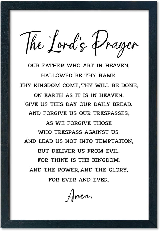 LuZhiQiang The Lords Prayer Wall Decor 16"×11" Our Father Prayer Bible Verse Sign Wood Framed Wall Hanging Art (Black)