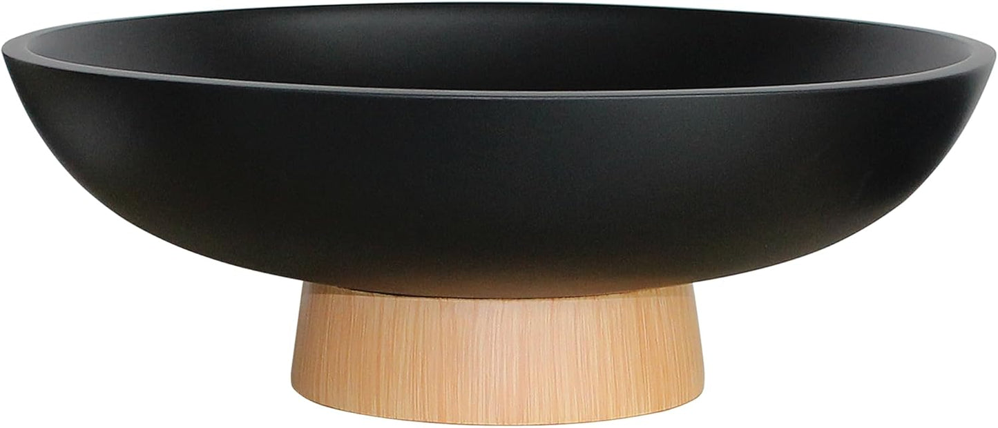 Modern Resin Pedestal Bowl – Large Fruit Bowl for Kitchen Counter, Catch All Tray for Entryway Table, Stylish Key Bowl & Dining Centerpiece, Black