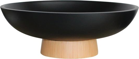 Modern Resin Pedestal Bowl – Large Fruit Bowl for Kitchen Counter, Catch All Tray for Entryway Table, Stylish Key Bowl & Dining Centerpiece, Black