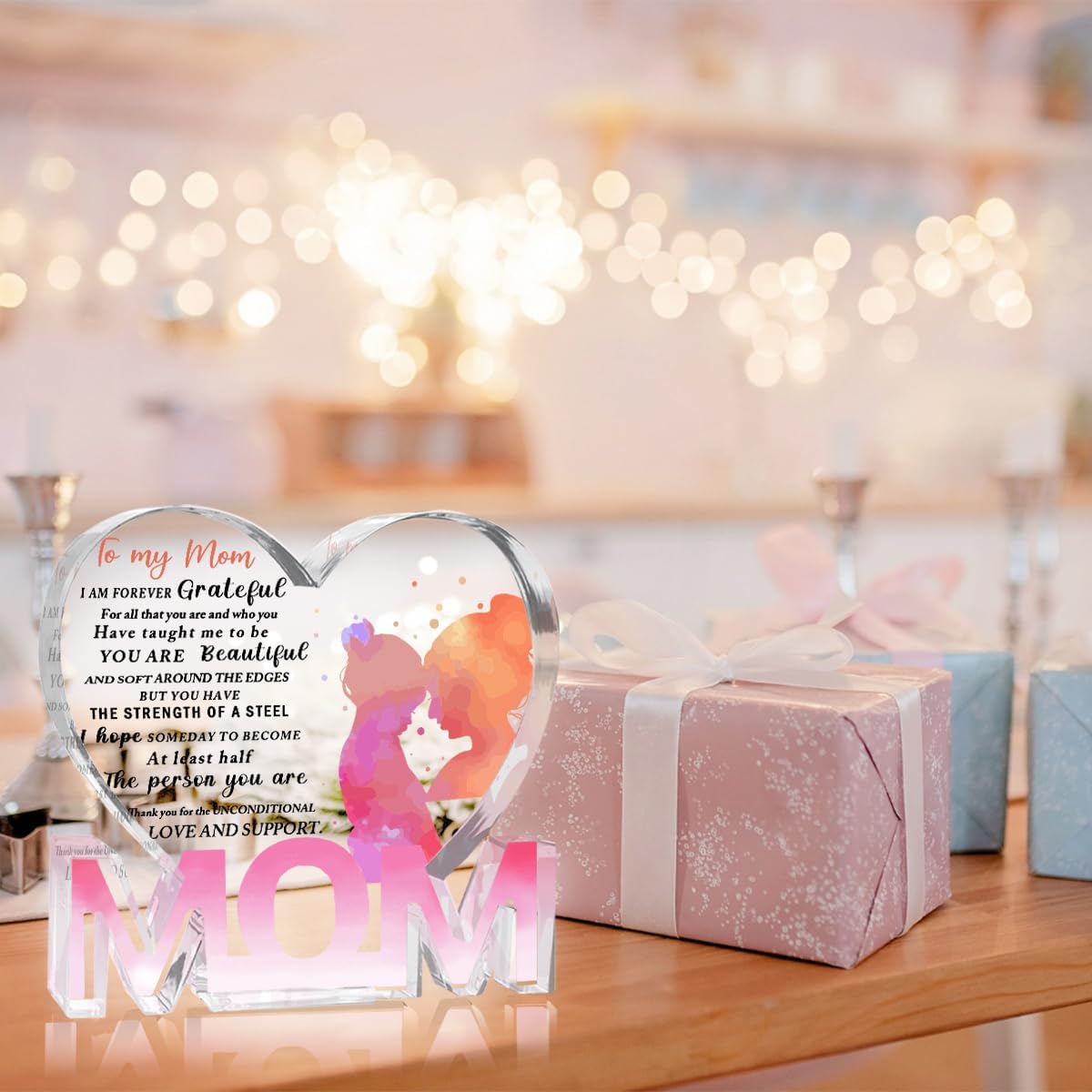 Mothers Day Gifts Best Mom Gifts -Gifts for Mom from Daughter Son - Best Mom Ever Gifts Unique Mother Birthday Acrylic Heart-Shaped Plaque Desk Decorations Present for Mom Christmas Anniversary