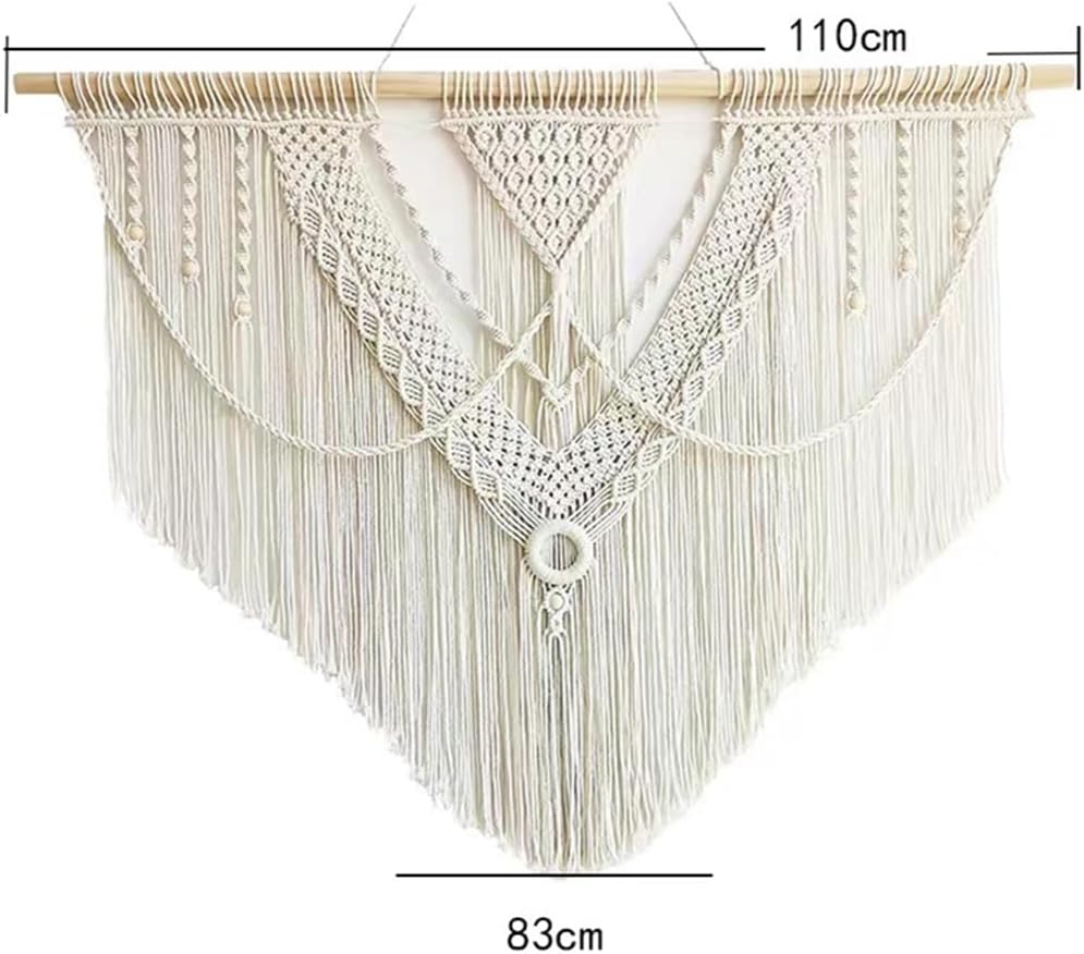 guzhiou large macrame wall hanging - Boho Tapestry Macrame Wall Decor Art- Chic Bohemian Handmade Woven Tapestry Home Decoration for Bedroom Living Room Apartment Wedding Party - 43"x32" (Beige-A)