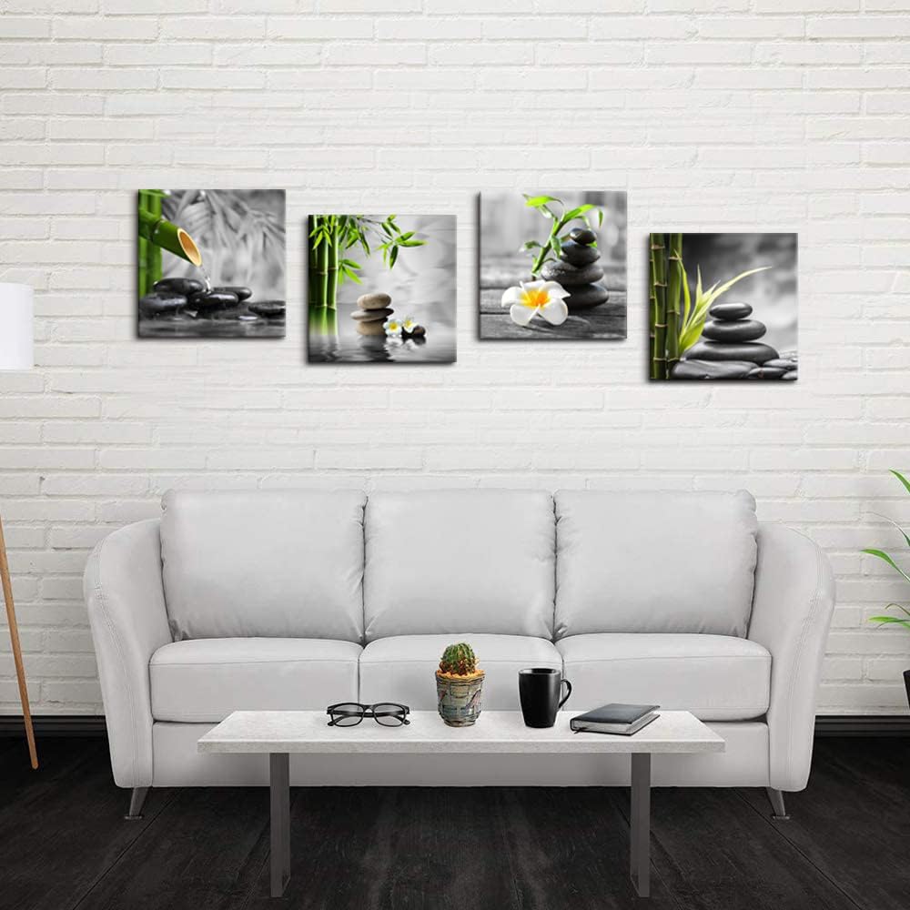 Bamdeya Zen Bathroom Decor Black and White Wall Art Grey Green Room Decor Stone Bamboo Pictures Canvas Meditation Posters Prints Artwork Bedroom Wall Decor Living Room Kitchen Decorations