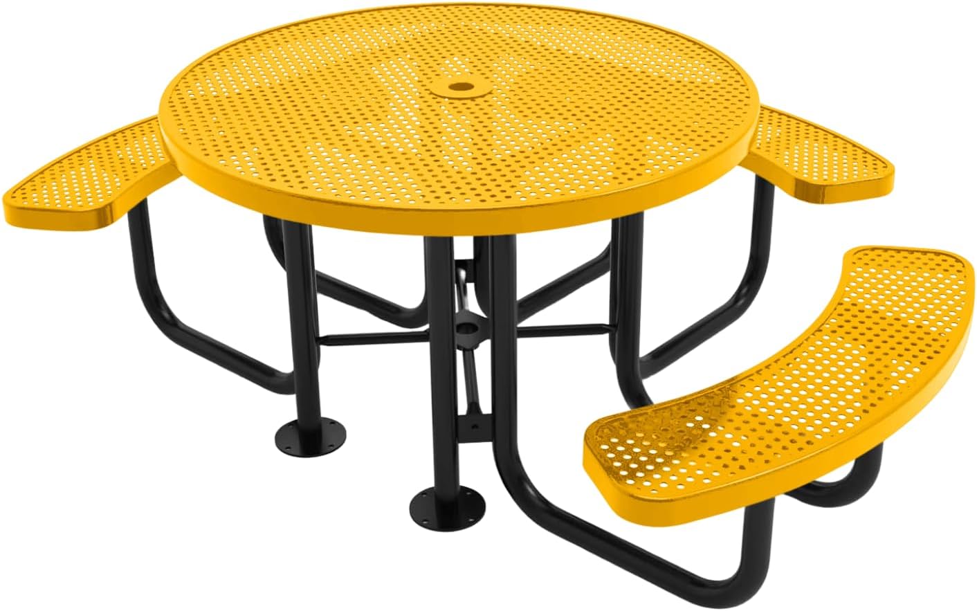 Heavy-Duty Portable ADA-Compliant Outdoor Picnic Table with Umbrella Hole, Punched Steel Patio Dining Furniture Made in America (46" Round Top, Textured Yellow)