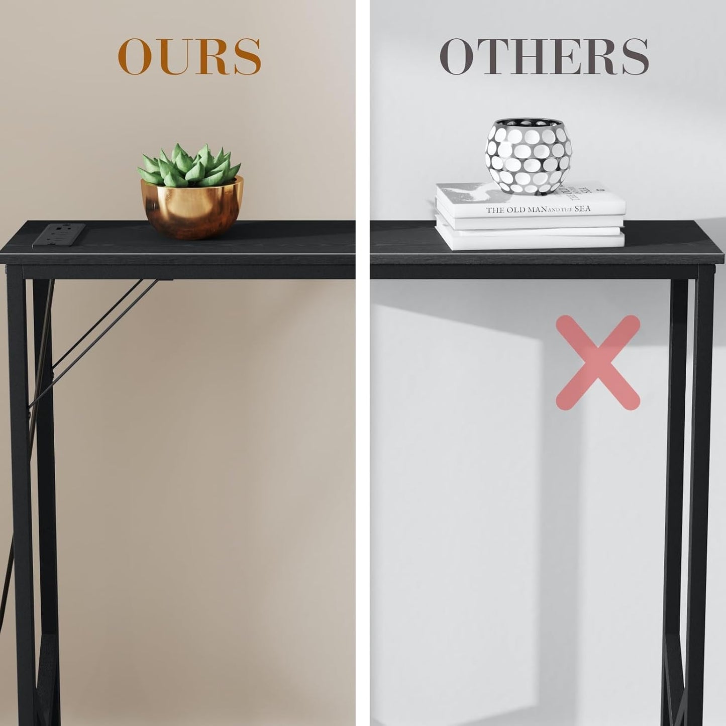 47.2'' Console Table, Skinny Entryway Table with Fast-Charging Station, Narrow Long Sofa Table, Behind Slim Couch Table for Entrance, Hallway, Living Room Decor ST-BK120-1