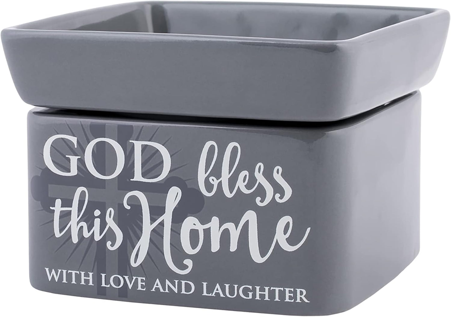 God Bless This Home Love Grey Stoneware Electric 2-in-1 Jar Candle and Wax Tart Oil Warmer