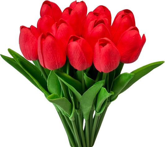 Artificial Tulips Flowers 15Pcs Faux PU Tulip Real Touch Tulip Fake Flowers Bouquets Arrangements for Mother's Day Easter Spring Flowers Gifts Home Table Décor