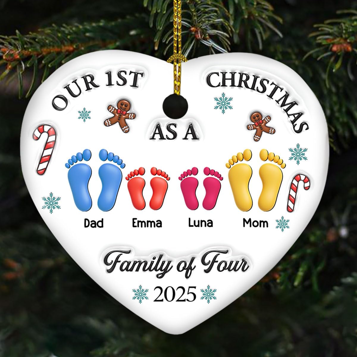 Personalized Custom 3D Effect Heart Ceramic Ornament – Our First Christmas, for Newly Married Couples, Personalized Keepsake
