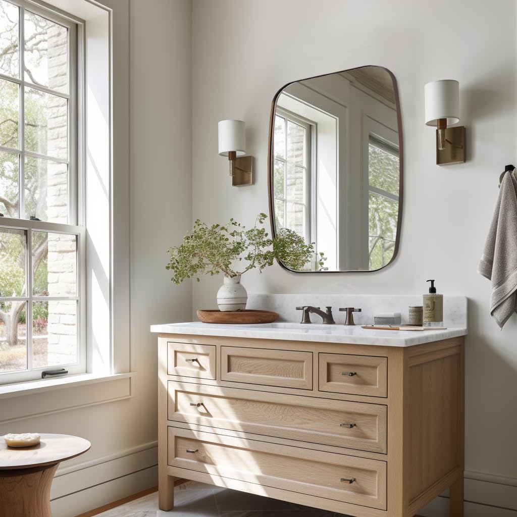 ANDY STAR Brushed Bronze Mirror, 28x36 Inch Stainless Steel Metal Frame Oblong Bathroom Mirror for Vanity, 1’’ Deep Wall Mounted Vertically/Horizontal