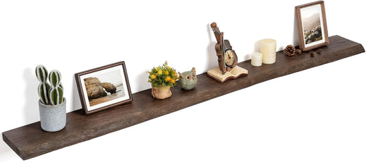 Floating Shelves for Wall Decor, Rustic Solid Elm Wood Floating Shelves Wall Mounted, Wall Shelves with Invisible Bracket for Living Room Bathroom Bedroom Kitchen, 72 Inch, Walnut