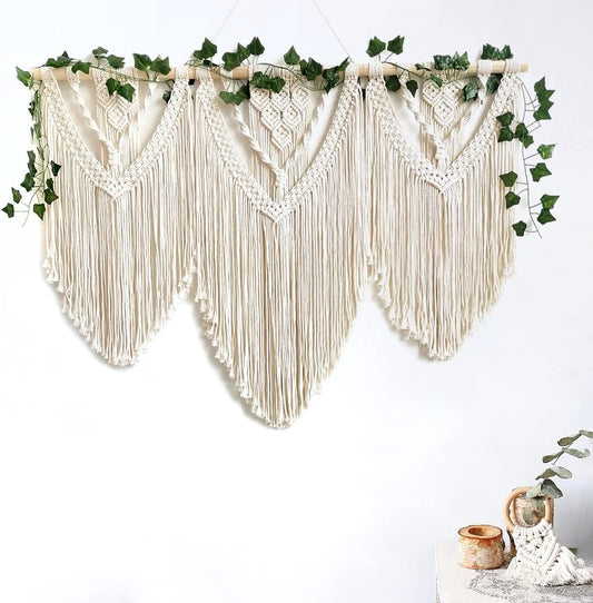 guzhiou large macrame wall hanging - Boho Tapestry Macrame Wall Decor Art- Chic Bohemian Handmade Woven Tapestry Home Decoration for Bedroom Living Room Apartment Wedding Party - 43"x32" (with Ivy)