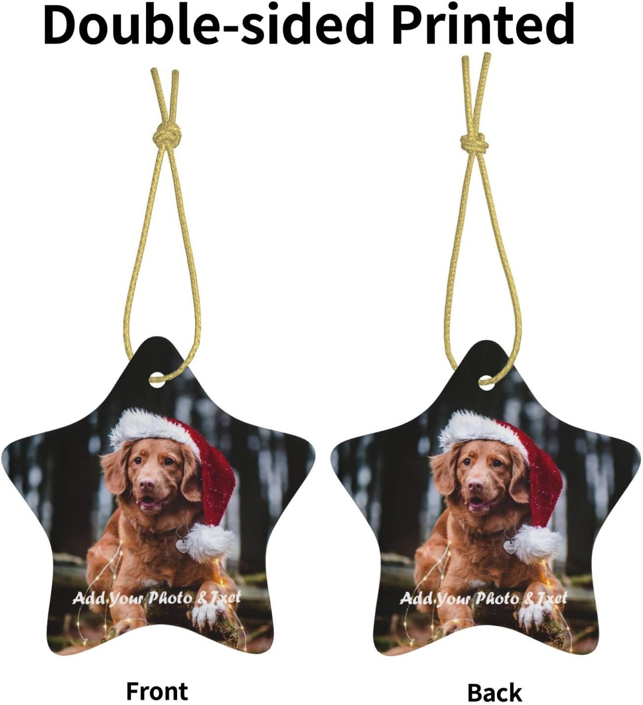 Personalized Ceramic Christmas Tree Photo Ornament - Customized Wedding, Baby, Family, Pet Picture - Unique Xmas Gift (Pentagram - 2pcs)