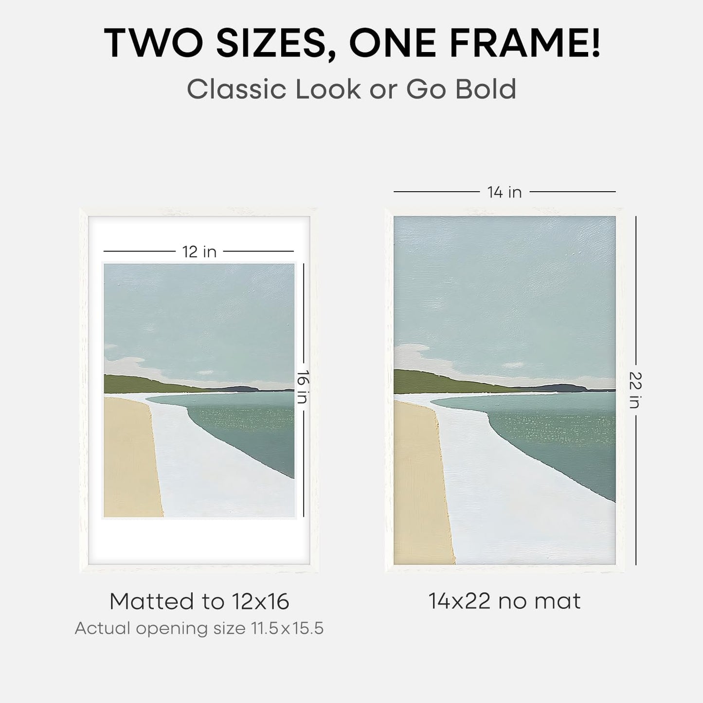 Homeforia 14x22 Picture Frame White, High End Oak 14x22 White Wood Frame with Mat 12x16 Photo, 14 x 22 Wooden Poster Frames Matted to 12 by 16, 22x14 Hanging Frames, Tempered Glass, Wall Kit, Set of 1