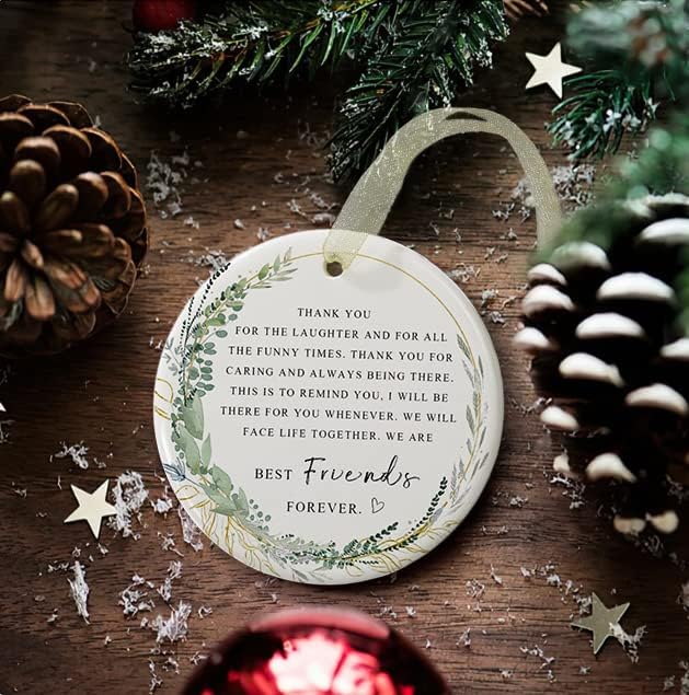 Friend Ornaments 2025 Best Friend Ornament Christmas Friendship Besties Forever Ornament Friends Tree for Graduate Best Friend Ever Double-Sided Printing Ceramic (2.9"