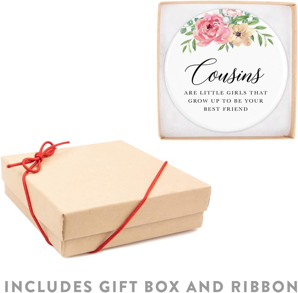 Andaz Press Round Ceramic Porcelain Christmas Tree Ornament Keepsake Gift for Cousins, Cousins are Little Girls That Grow Up to Be Best Friends, 1-Pack