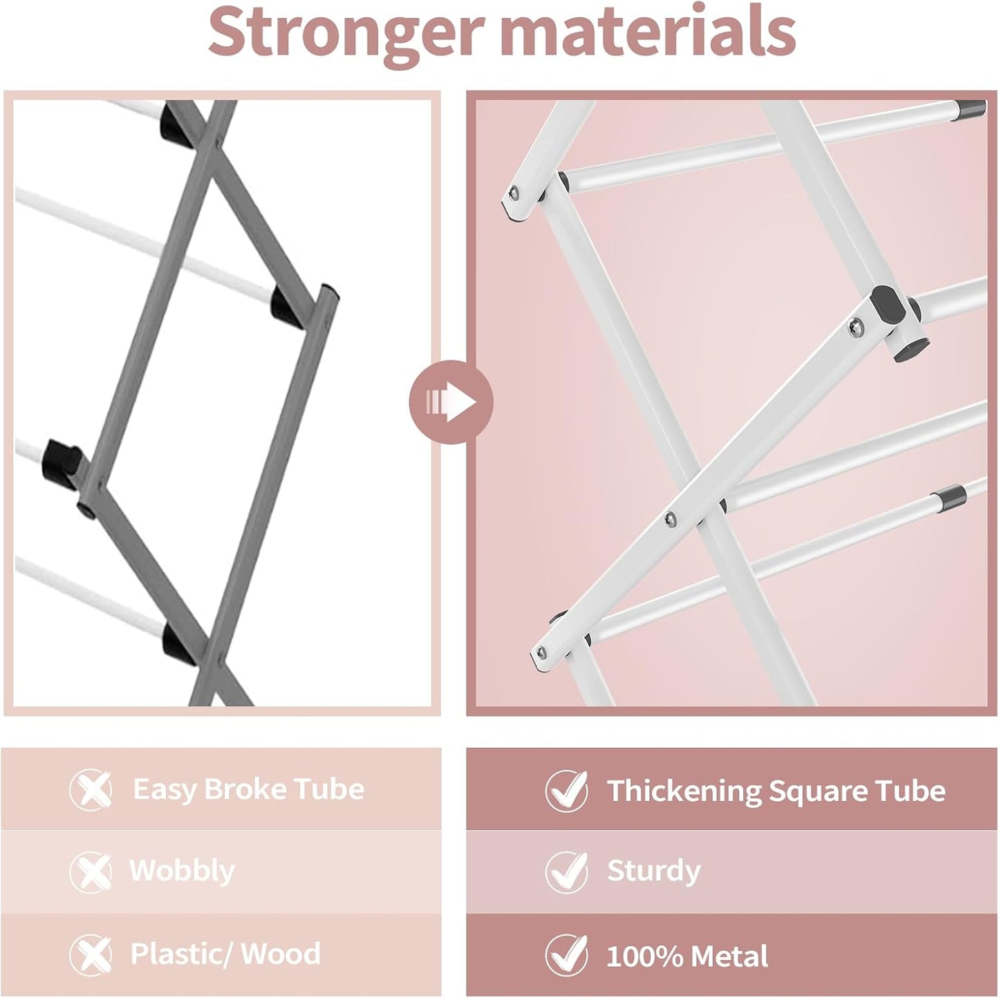 APEXCHASER Clothes Drying Rack, 3-Tier Laundry Drying Rack for Clothes, Expandable Metal Clothing Dryer, Collapsible Towel Rack, Air Drying Rack, White