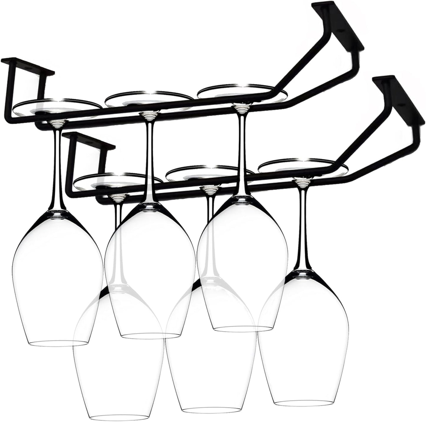 10.8 Inch Black Wine Glass Rack, Under Cabinet Wine Glass Holder Stainless Steel Stemware Rack - Hanging Stemware Holder for Cabinet Kitchen Bar, Set of 2