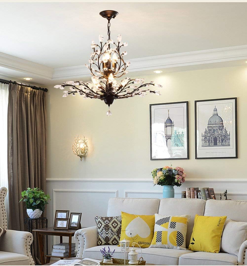 Ganeed Crystal Chandeliers,Vintage 8 Lights Pendant Light,K9 Clear Crystal Chandelier Lighting Fixtures,Ceiling Light for Living Room Bedroom Restaurant Porch Hallway (Black)