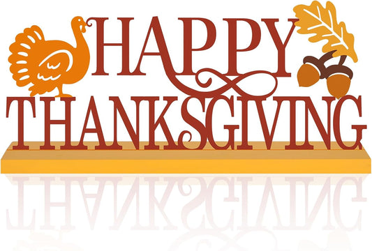 COCHIE Metal Happy Thanksgiving Sign, Fall Leaves Turkey Table Centerpieces Decorations for Home, Office, Shelf, Mantel, Indoor, Traditional Party Supplies Decor (Thanksgiving)