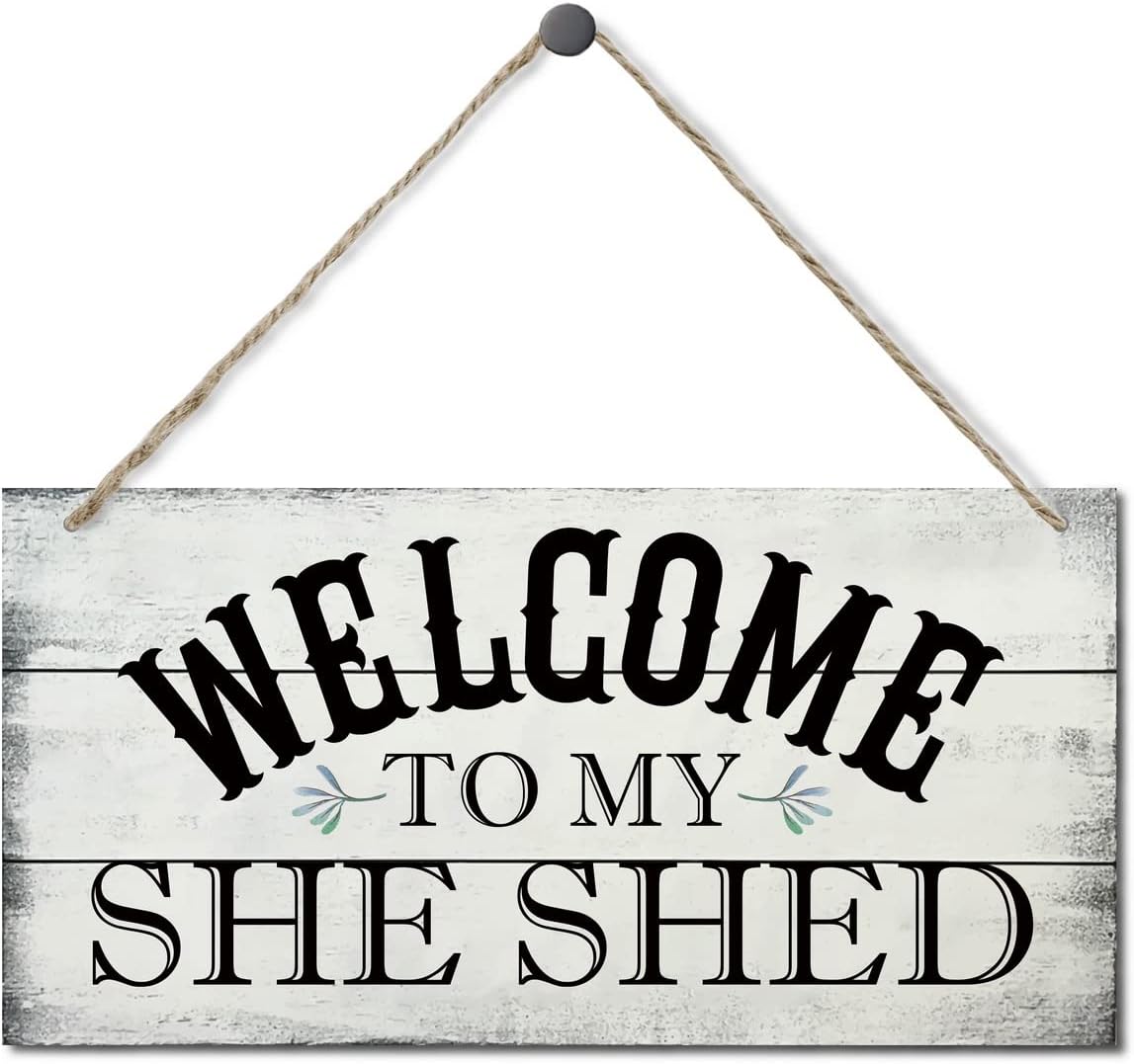 Welcome To My She Shed Decor Sign, Printed Wood Wall Art Sign, Funny Bar Signs for She Shed Room Decor, Hanging Wood Sign Home Decorative, Rustic Farmhouse Welcome Wood Sign Decor Wall Art 12x6 in
