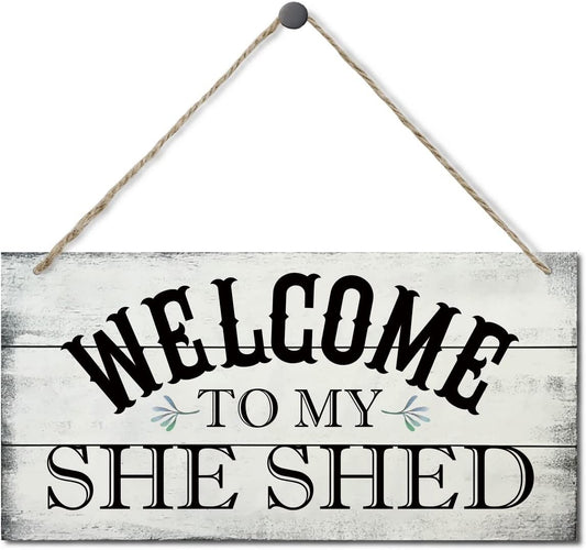 Welcome To My She Shed Decor Sign, Printed Wood Wall Art Sign, Funny Bar Signs for She Shed Room Decor, Hanging Wood Sign Home Decorative, Rustic Farmhouse Welcome Wood Sign Decor Wall Art 12x6 in