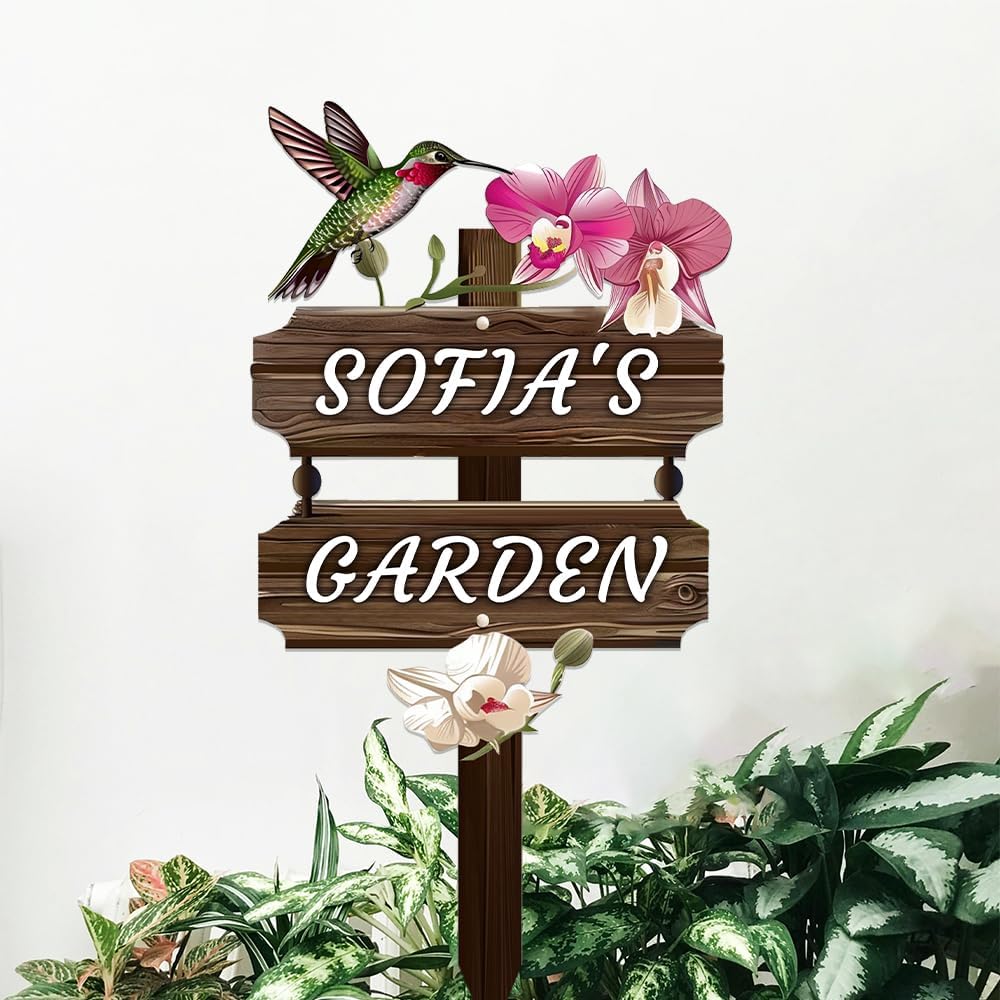 Personalized Watercolor Bird Metal Sign with Stake,Custom Gardener Last Name Signs Outdoor Decor,Customized Gardening Housewarming Gifts,Birds on the Branch Plaques for Patio Lawn Porch Backyard Farm