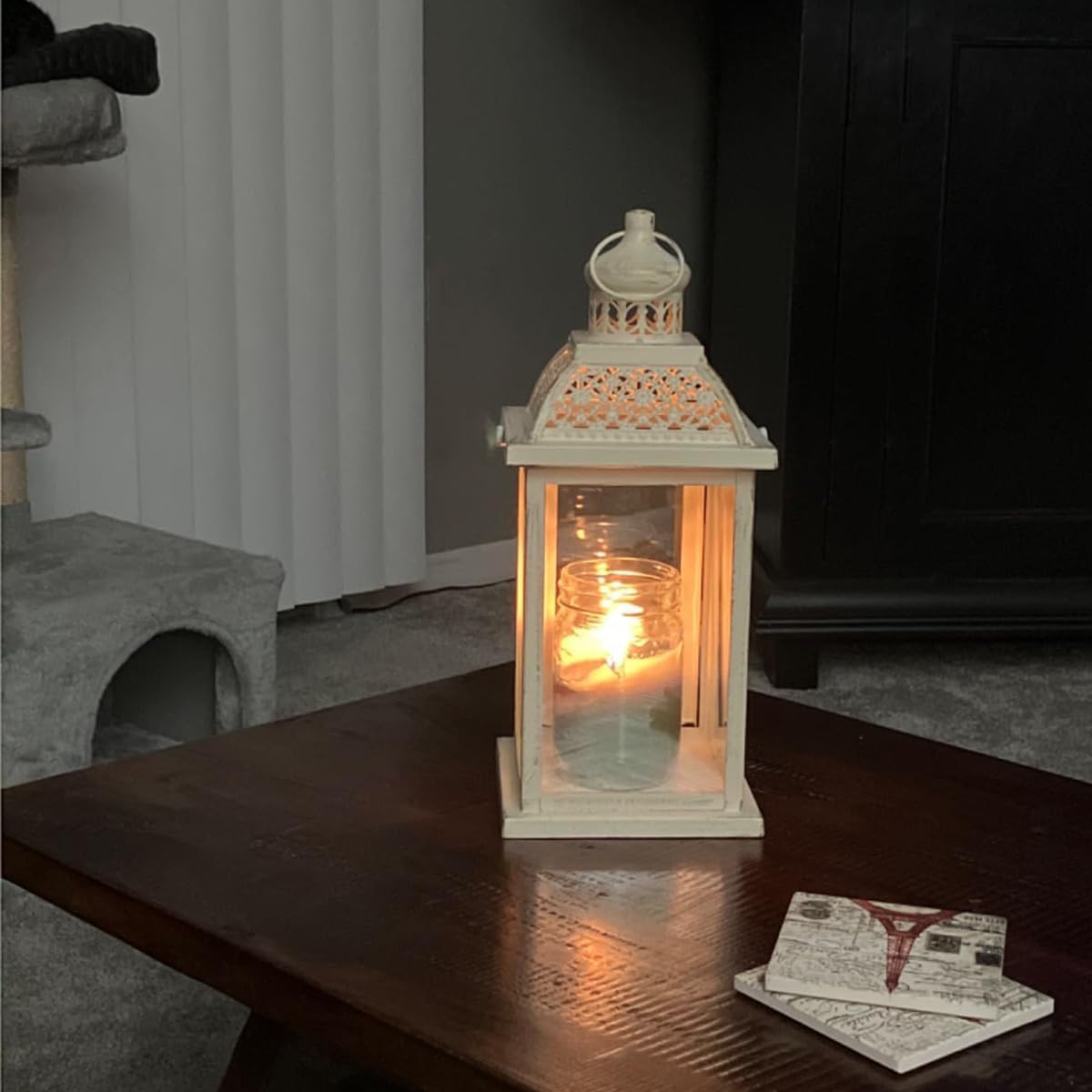 NEEDOMO 14.4" Lanterns Decorations Indoor, Hanging Candle Lantern Outdoor, Vintage Large Lantern Decor with Clear Glass, Metal Candle Holder for Home, Table, Patio, Rustic Farmhouse Wedding, Christmas