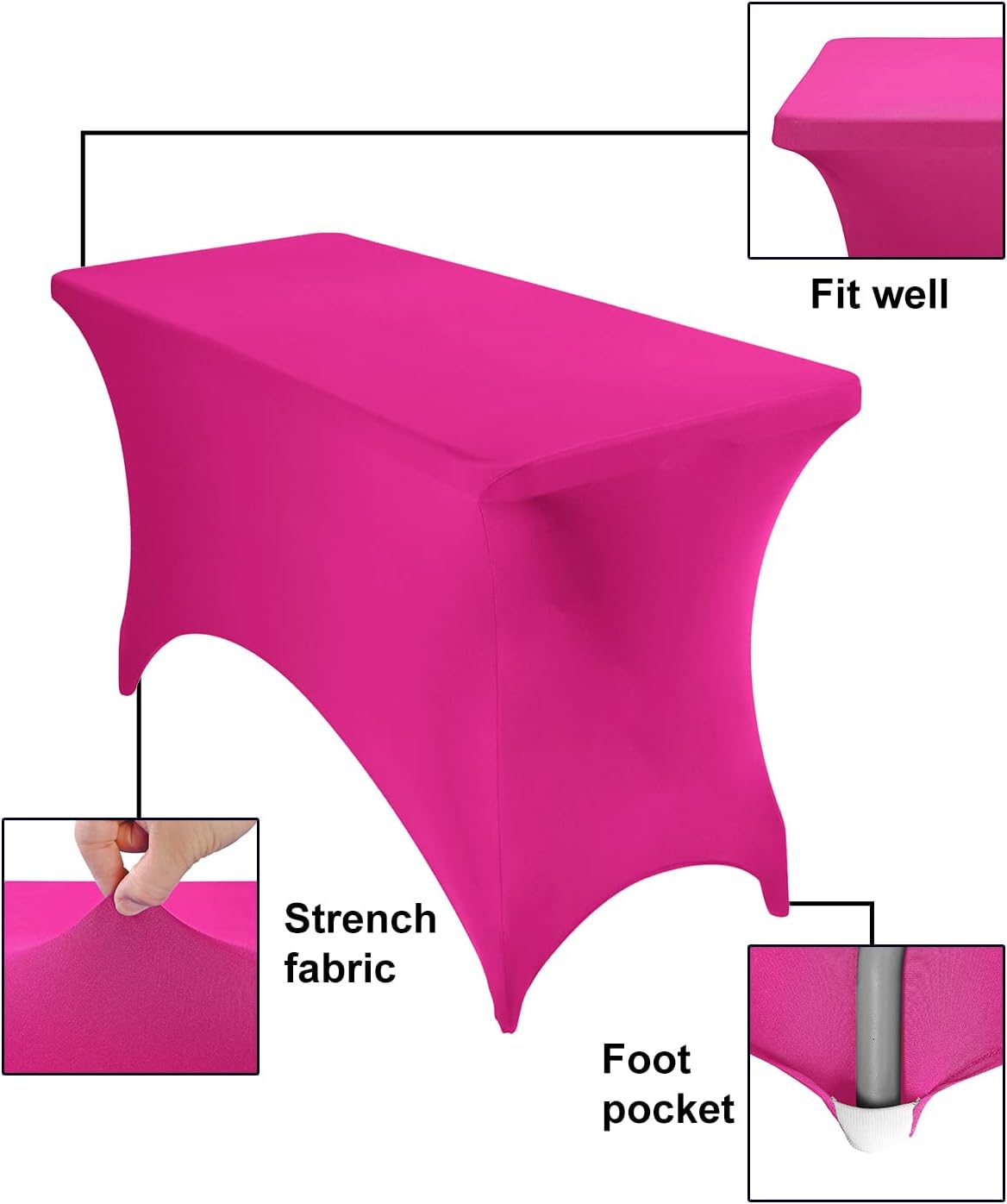 2Pack Spandex Waterproof Table Covers 4ft，Spandex 4ft Waterproof Table Cover for Party,Wedding, Banquet, and Events(Fuchsia)