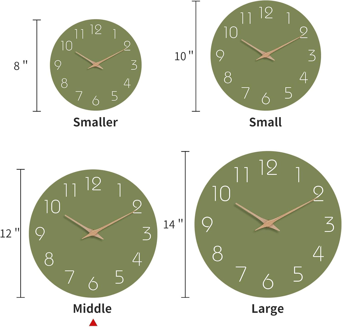 Mosewa Modern Wall Clock Silent Non Ticking 12 Inch Olive Green Battery Operated Simple Minimalist for Living Room Office Bedrooms Kitchen Home Decor