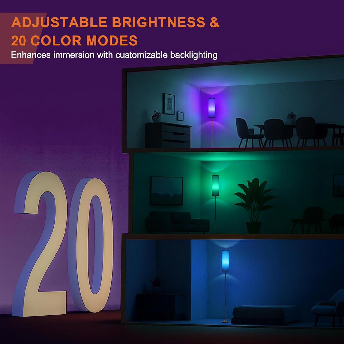 FRIDEKO HOME Floor Lamp for Bedroom, Tall Standing Lamps for Living Room, Modern Corner Floor Lamps for Living Room, 3CCT&Brightness Dimmable, 800 LM, RGB Smart Bulb, Foot Switch, Turquoise Lampshade