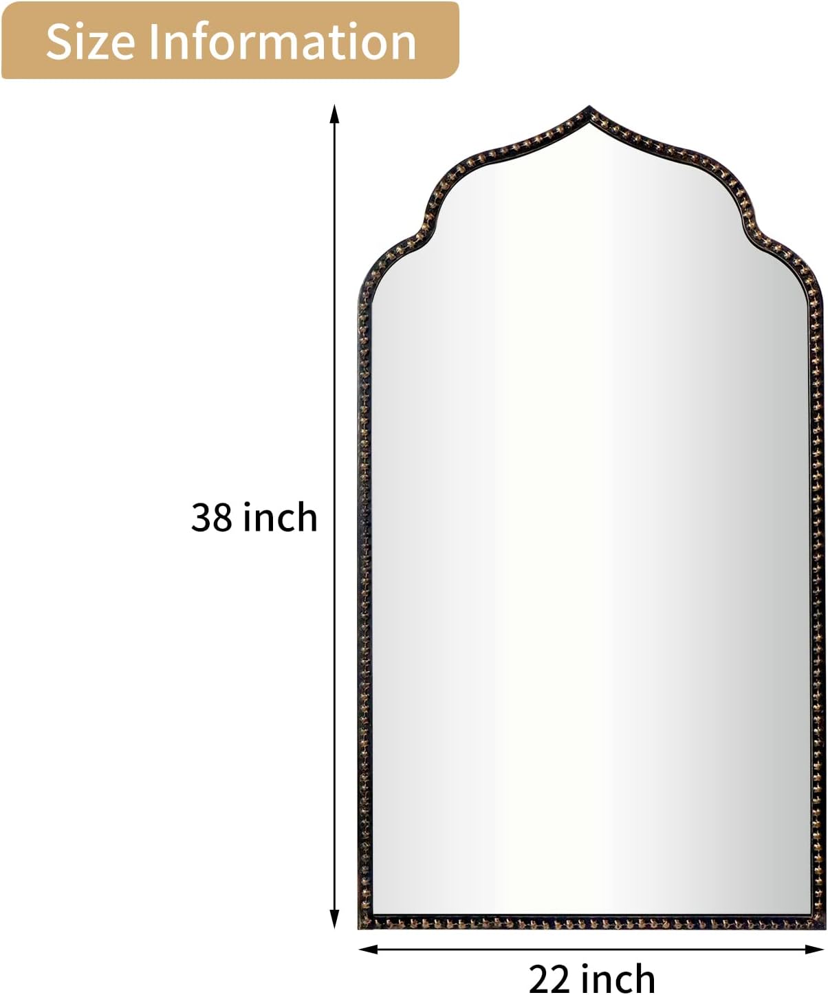 Arch Wall Mirror, 22" W x 38" H Marlowe Mirror, Metal Beaded Frame Large Modern Mirror,Antique Black