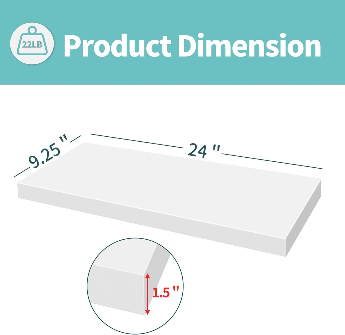 LaVie Home Floating Shelves, 24 Inch Wall Shelf Set of 2, Hanging Shelf with Invisible Brackets, Wall Decor for Bathroom, Bedroom, Living Room, Kitchen Storage, Modern White