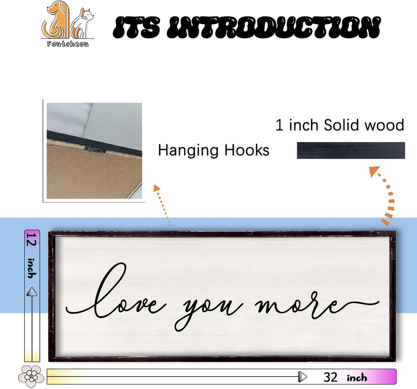 Love You More Above Bed Wall Decor Sign 32"×12" for Master Bedroom Over Bed Large Simple Wood Framed Hanging Wall Art (Black)