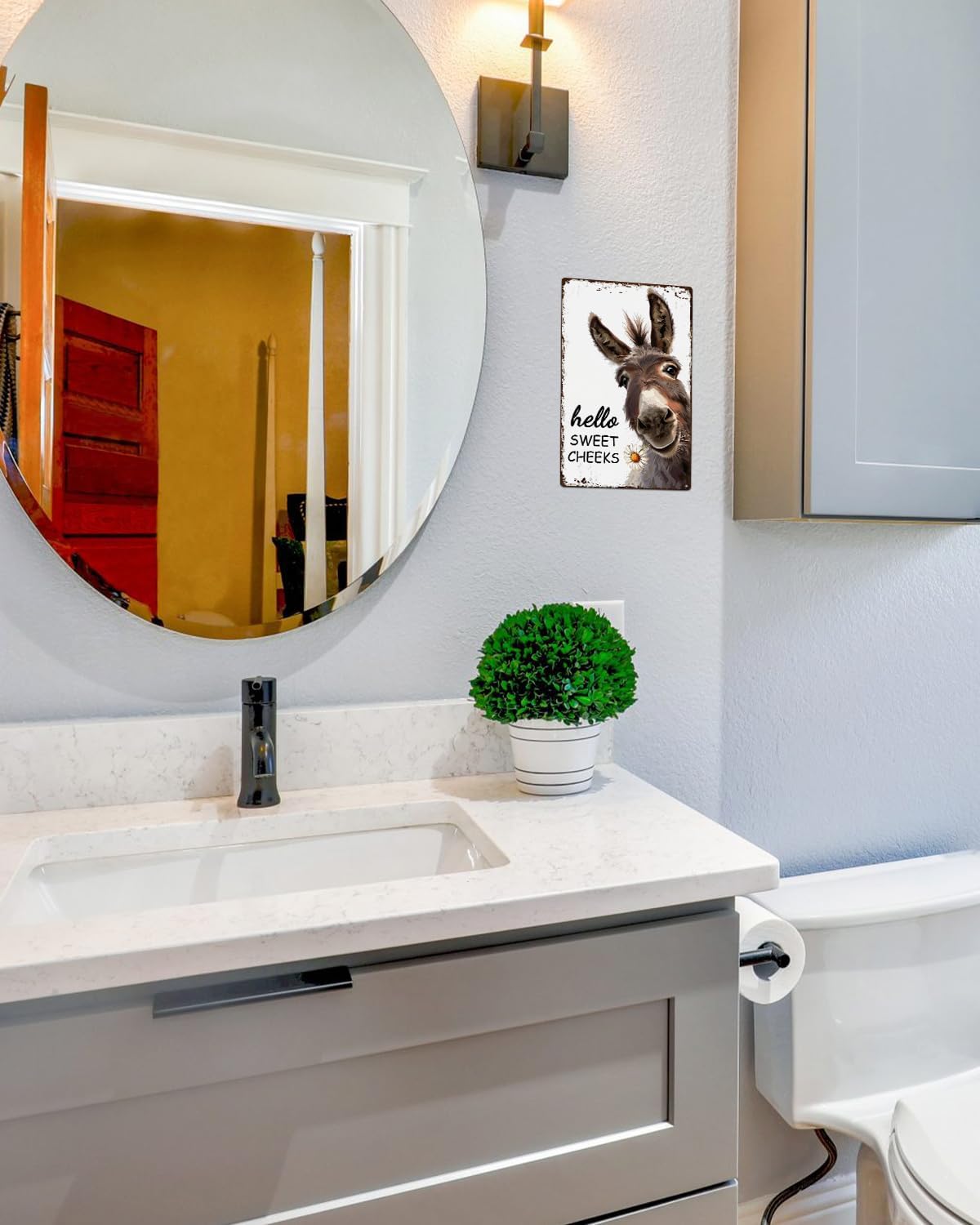 ALKB Western Bathroom Decor Vintage Donkey Gift - Funny Bathroom Restroom Toilet Decoration - Hello Sweet Cheeks Metal Sign 8x12 Inch