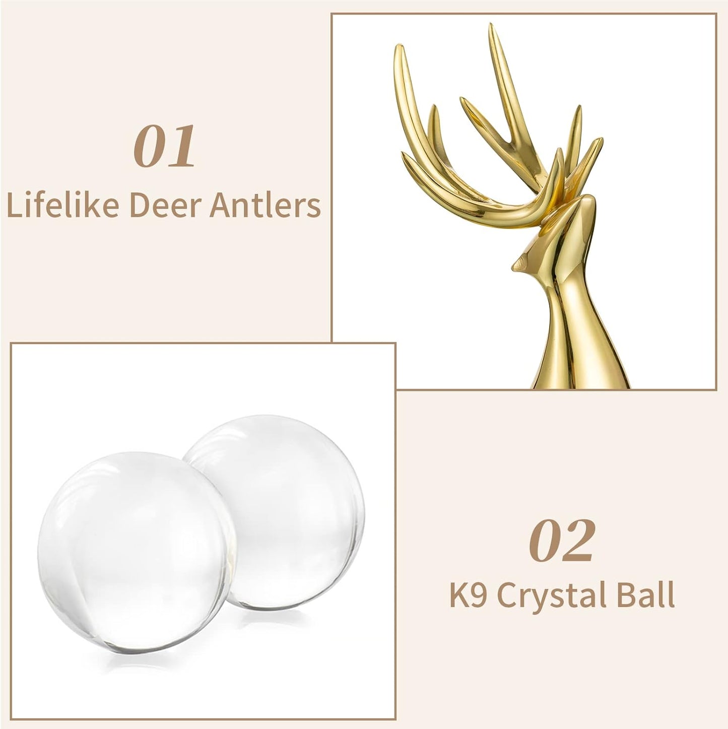 Sziqiqi Brass Reindeer Christmas Statue - Deer Sculpture for Living Room Decor - Gold Metal Reindeer Antler Animal for Tabletop