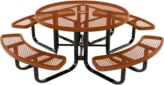 Heavy-Duty Portable Outdoor Kids Table with Umbrella Hole, Expanded Metal Kids Picnic Table, Commercial-Grade, Made in America (46 in, Round, Childrens, Textured Copper)