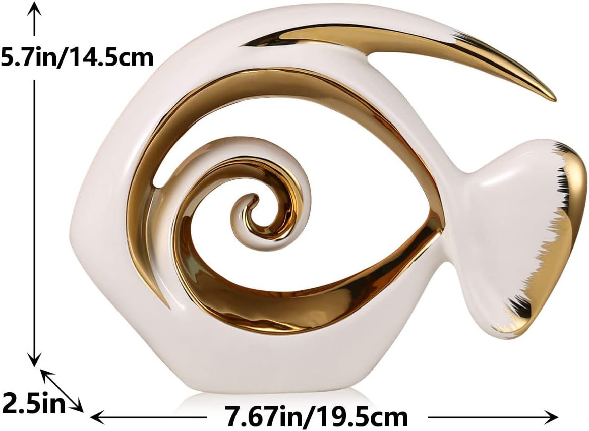 White Gold Ceramic Fish Figurines - Coastal Home Decor, Modern Ocean Centerpieces for Living Room, Dining Area, Bathroom, Office, Coffee Table, Beach House, Nautical, Seaside, Entrance, Shelf Display