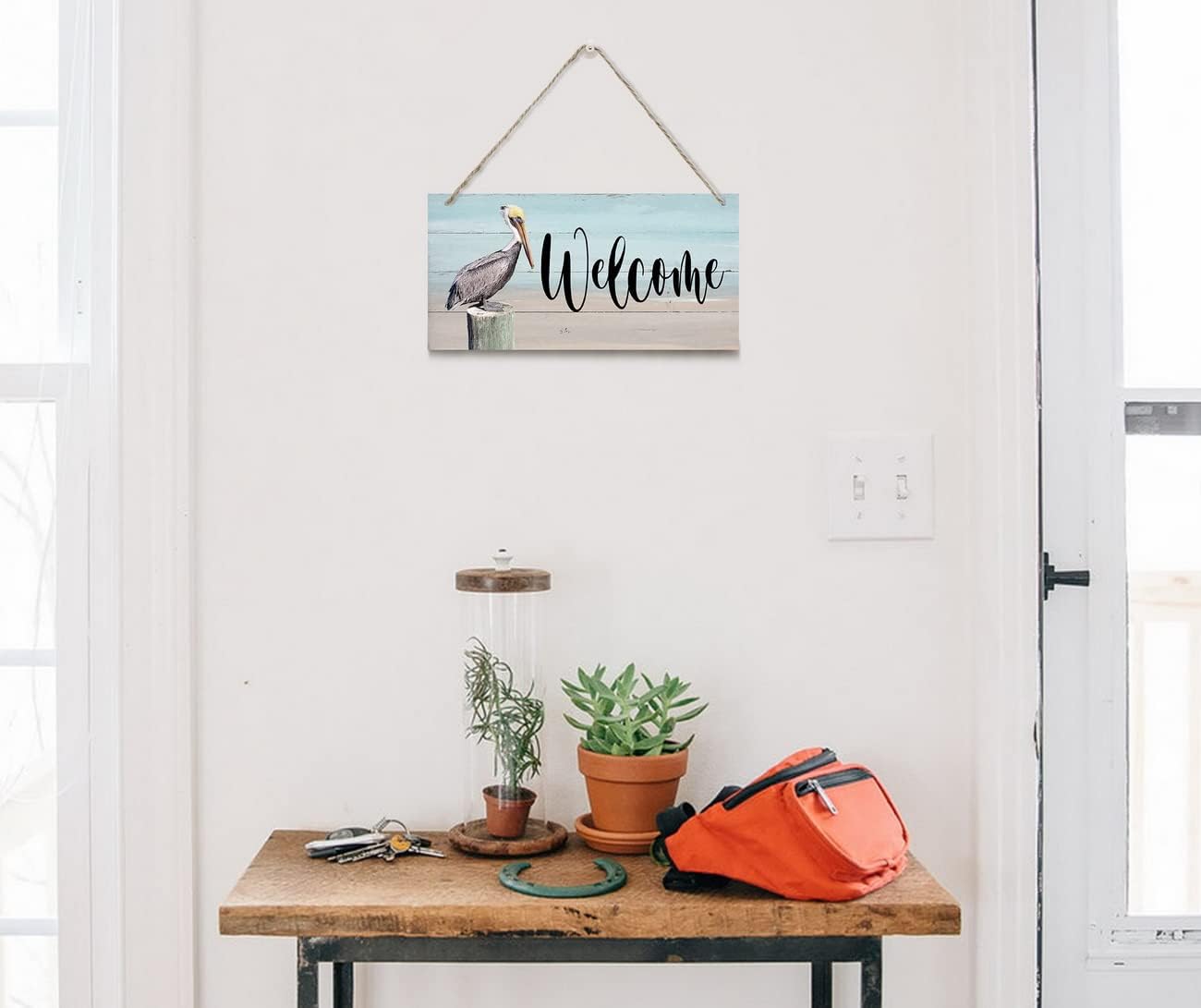 Rustic Hanging Welcome Wood Sign, 12 * 6inch - Farmhouse Porch Wall Art