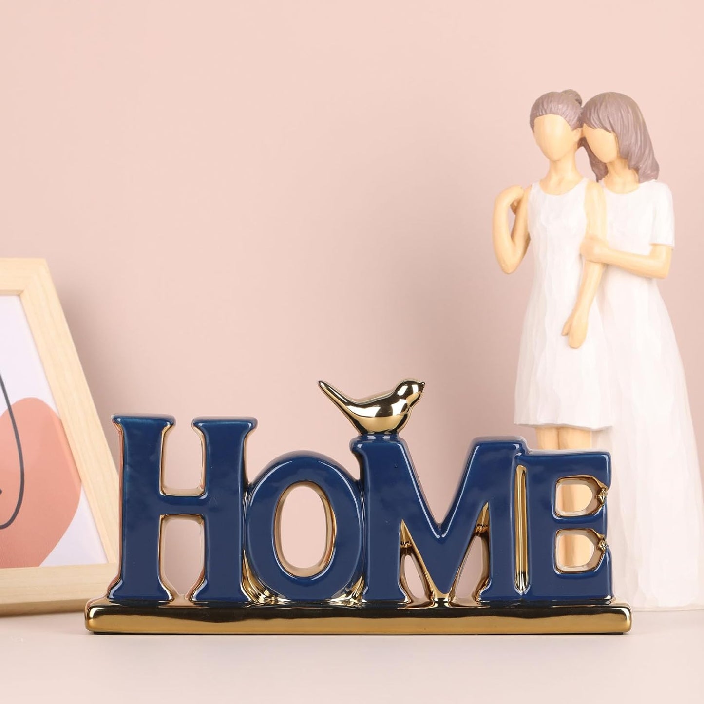 Love Sign Decoration,Blue and Gold Love Signs for Home Decor Statue,Gold Bird Sculpture Personalized Love Decor,Gold Style Figurine Decorative Ornaments for Living Room,Bedroom,Desktop,Cabinets