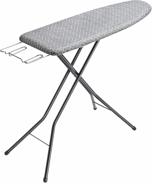 APEXCHASER Full Size Ironing Board with Iron Rest, Lightweight Iron Board with Height Adjustable, Extra Thick Heat-Resistant Cover with Padding, Heavy-Duty Sturdy Metal Legs, 43x13 Grey