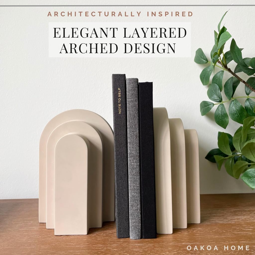 OAKOA Concrete Heavy Book Ends Decorative - Decorative Bookends for Heavy Books - Book Ends for Shelves Decorative - Heavy Duty Bookends for Shelves Decorative - Modern Bookends Decorative