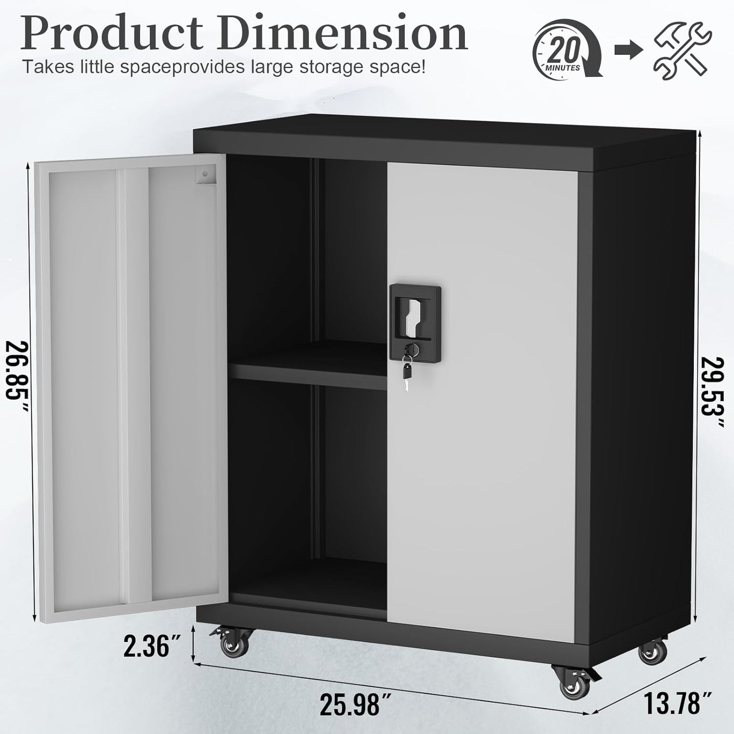 Locking Storage Cabinet,Steel Garage Cabinet with Wheels,Utility Tool Cabinet1 for Garage,Home Office and Warehouse